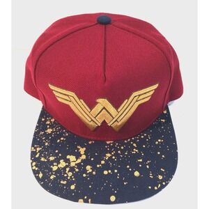 DC Wonder Woman Snapback Ball Cap Hat, Burgundy Paint Splatter Bill